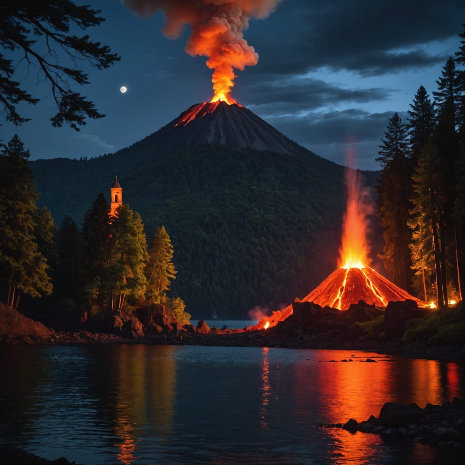 Photo: An eruptive volcanic eruption, rising column of smoke...