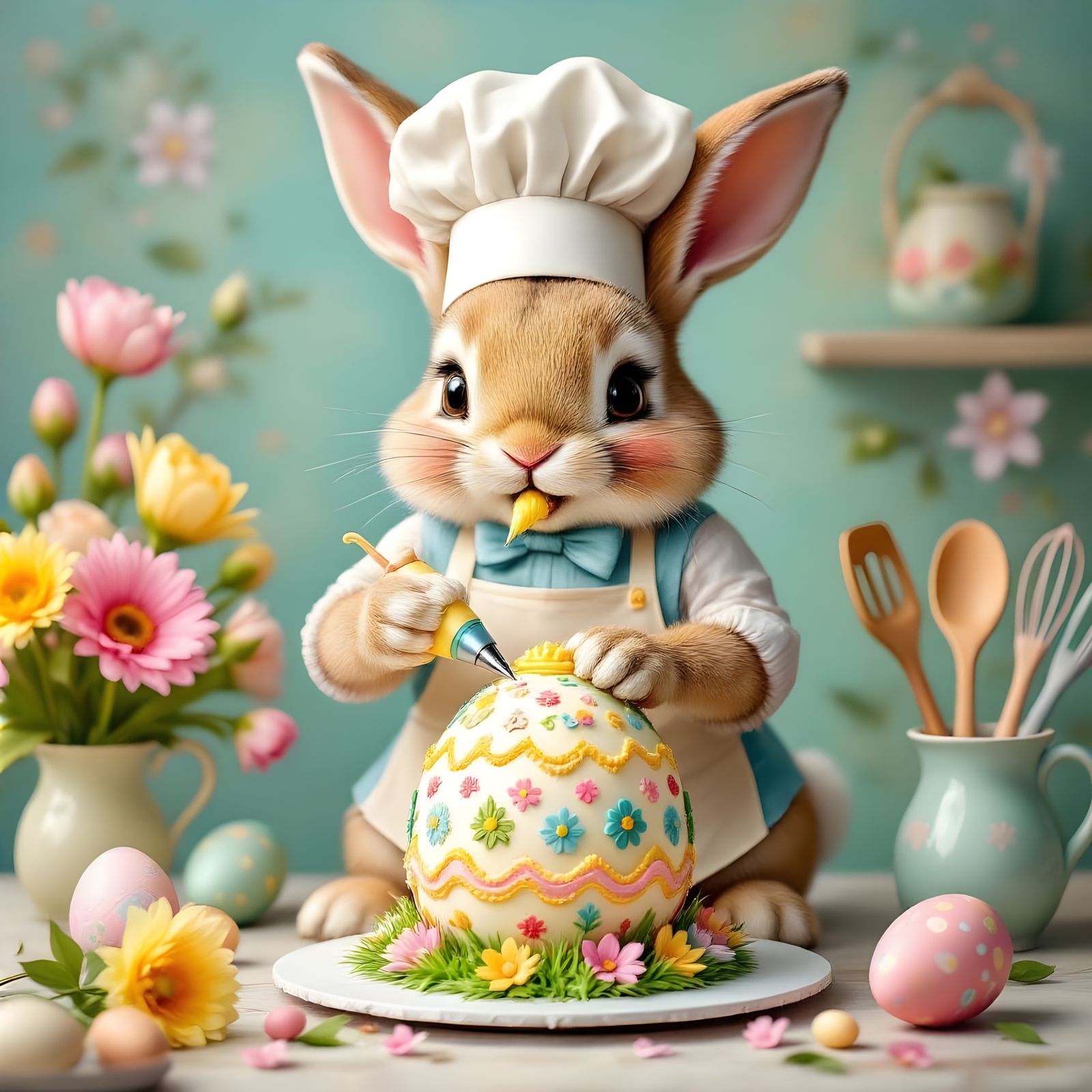Easter Bunny makes a cake  by @Zoomicon
