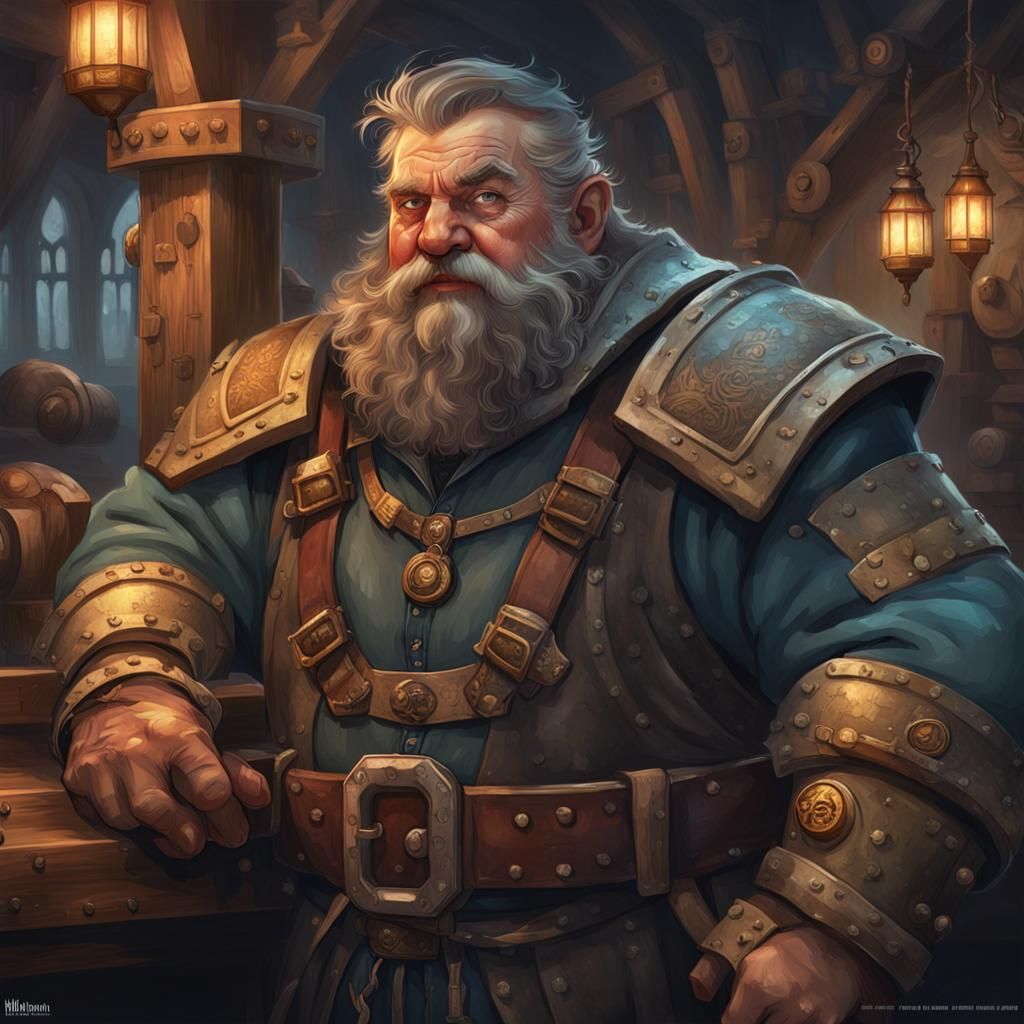 dwarf mechanic and ship driver, medieval, dark fantasy