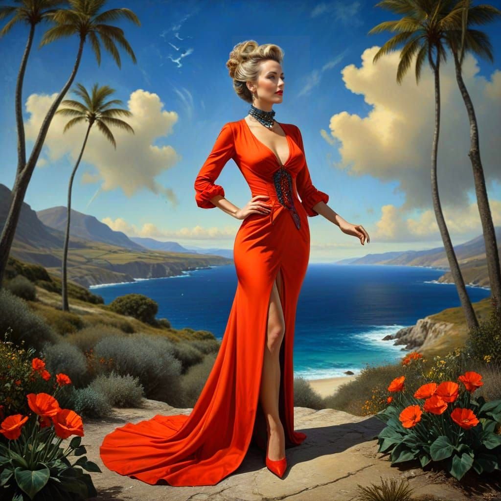 Charming Lady in Vibrant Surreal Landscape