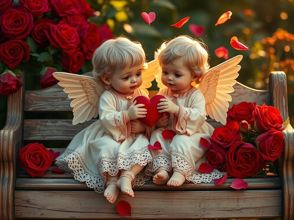 Two cherubs on a valentines day card  by @BTMO