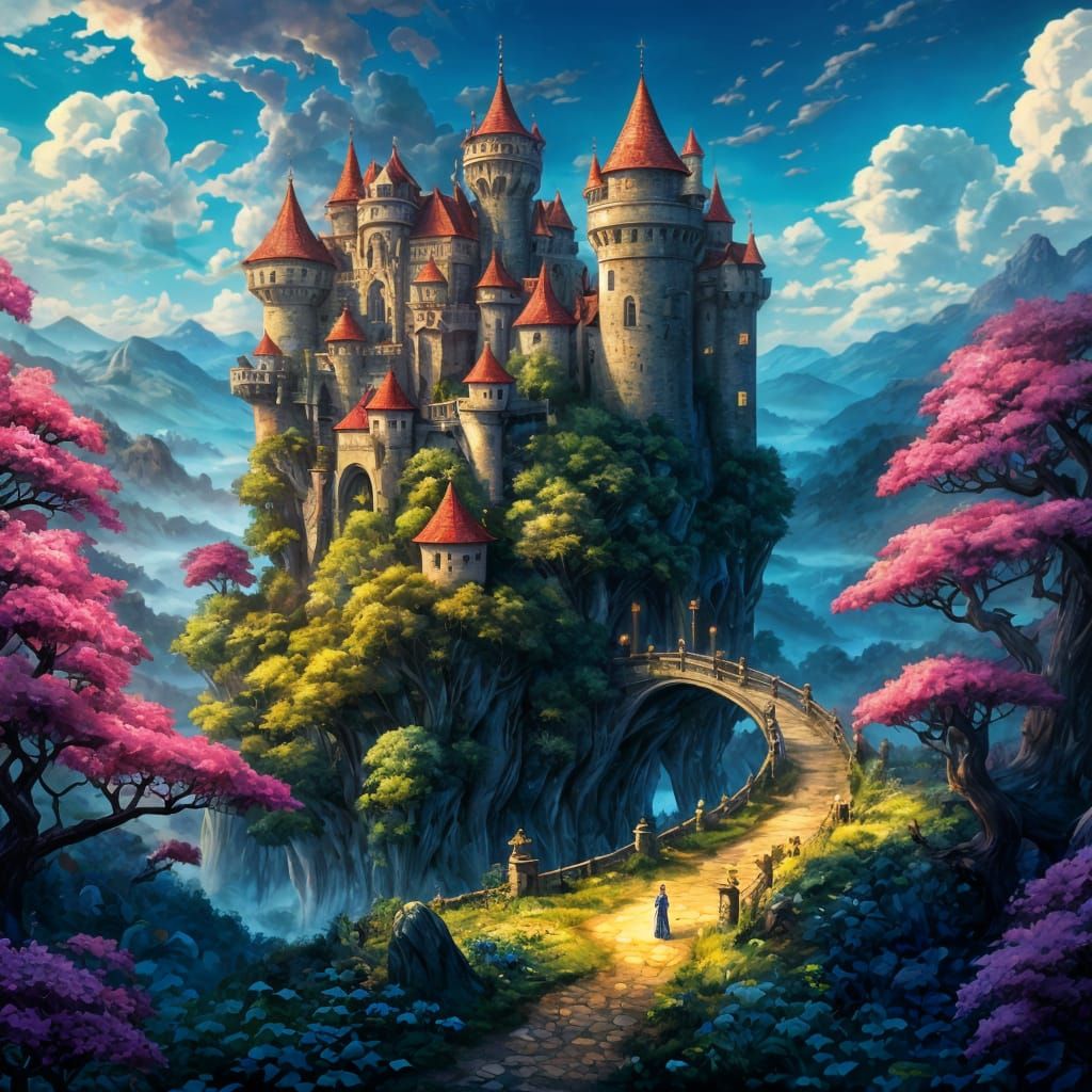 Whimsical Forest Castle in Golden Light