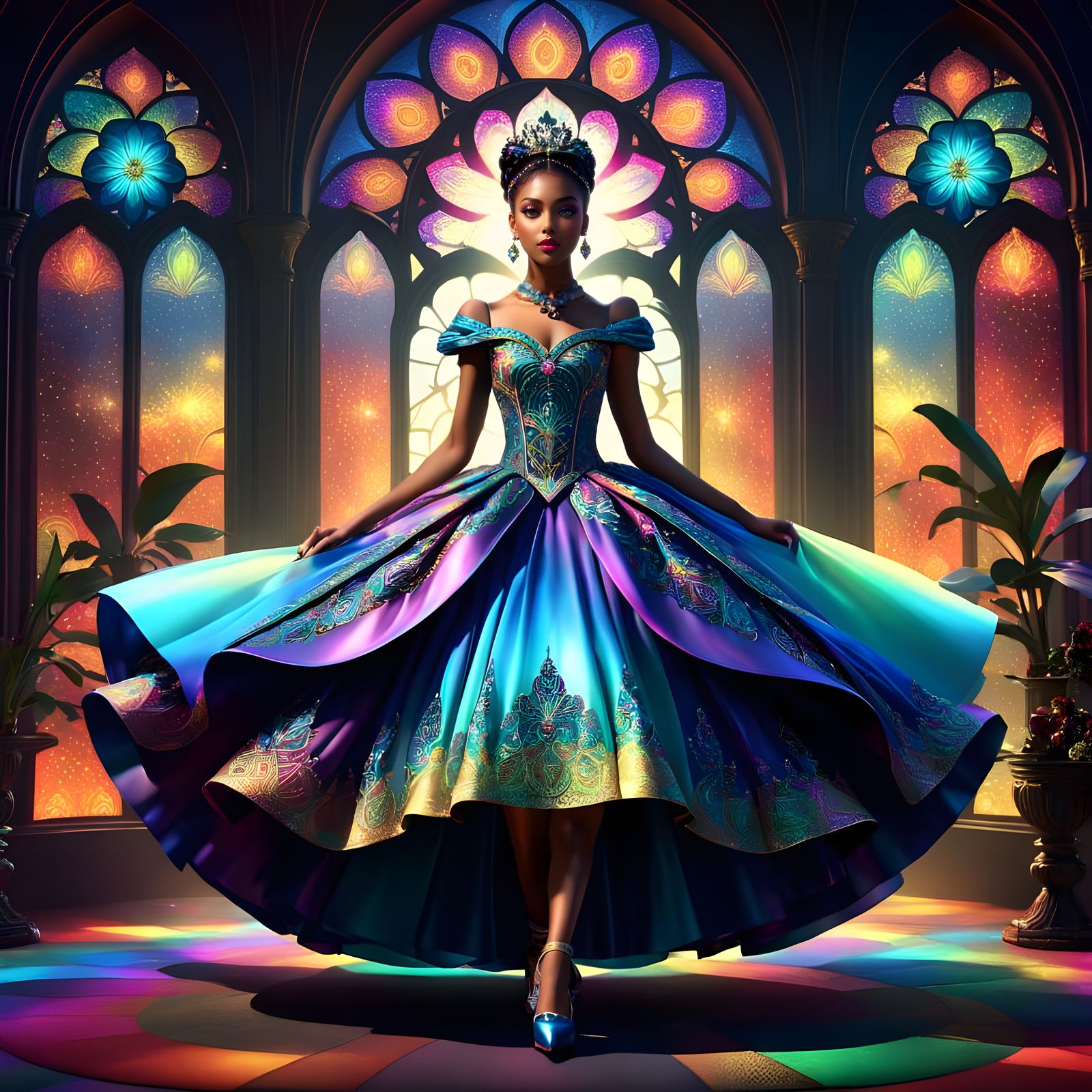 Multicultural Cinderella in a Radiant Iridescent Ballgown