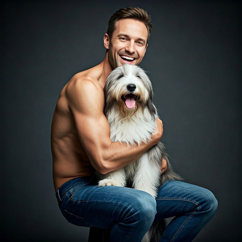 Man and Dog Portrait in Professional Photography Style