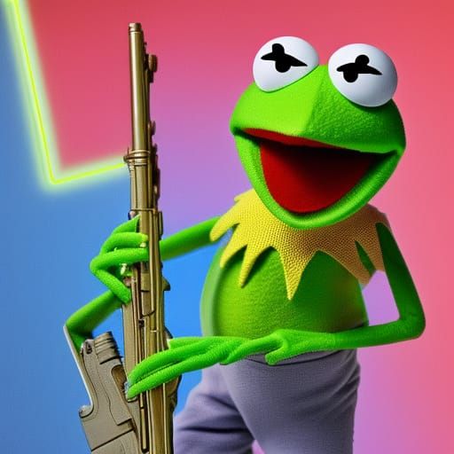 kermit the frog with a gun - AI Generated Artwork - NightCafe Creator