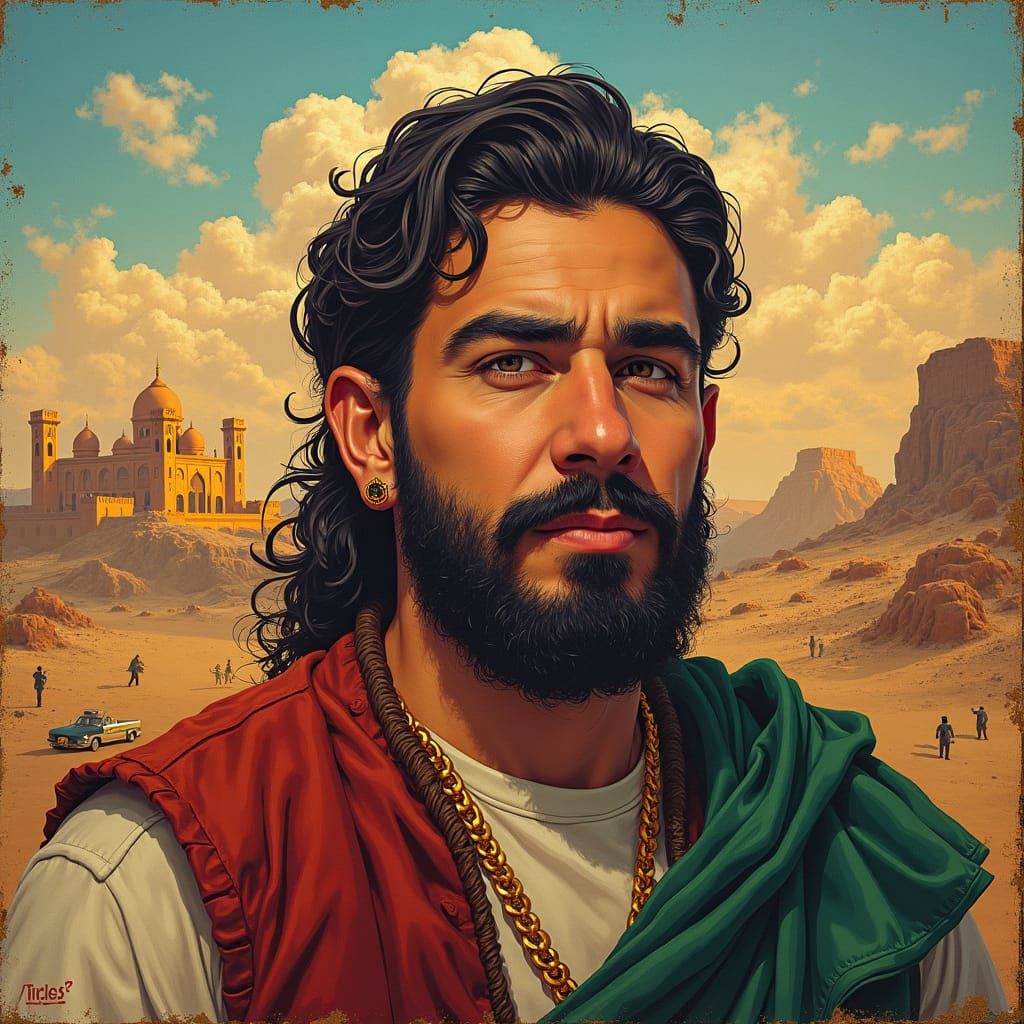 Palestinian Portrait with Vibrant Background