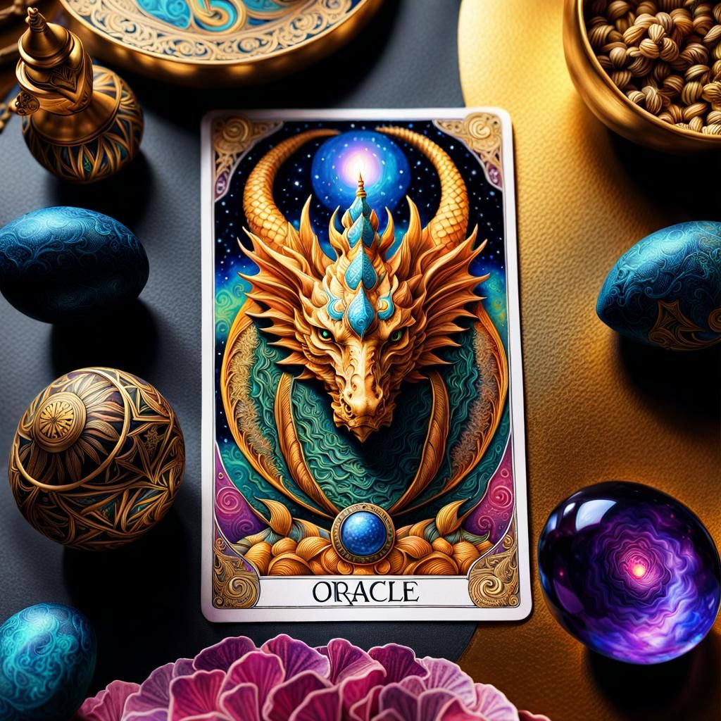 (Dragon) on an oracle Tarot cards and She Wolfe tarot card featuring