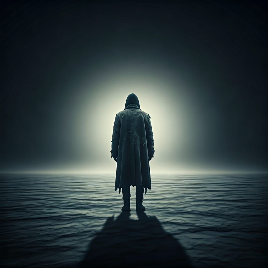 Post-Apocalyptic Figure in Desolate Landscape