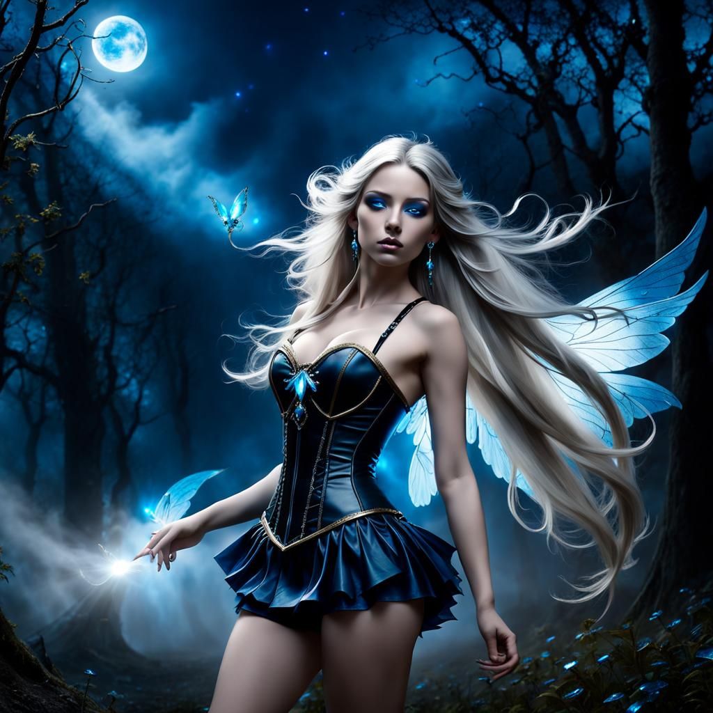 Dark fantasy portrait. Full shot. Petite teen fairy girl wit...