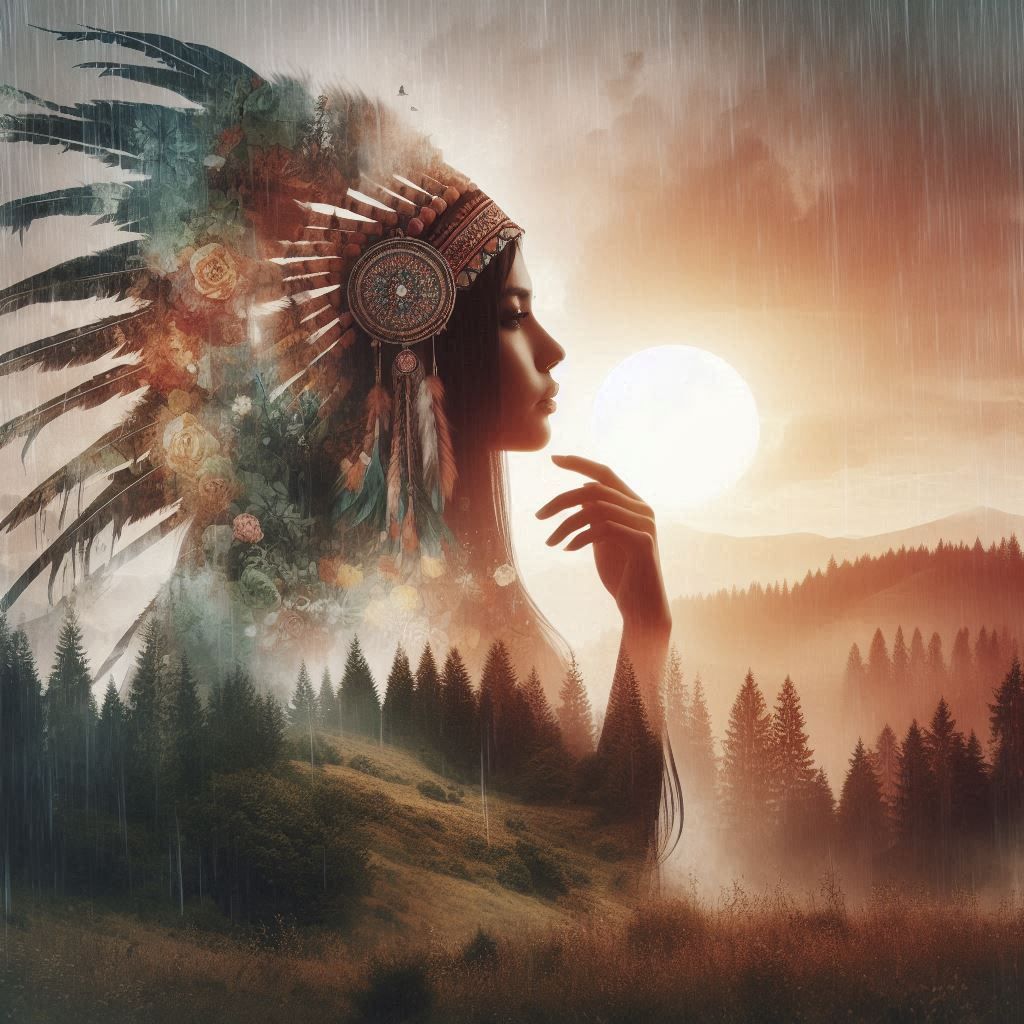 double exposure beautiful fantasy DALL-E 3 portrait landscape..