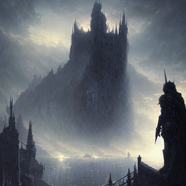 A Dark Warrior Standing At The Highest Tower Of The Castle At The Edge 