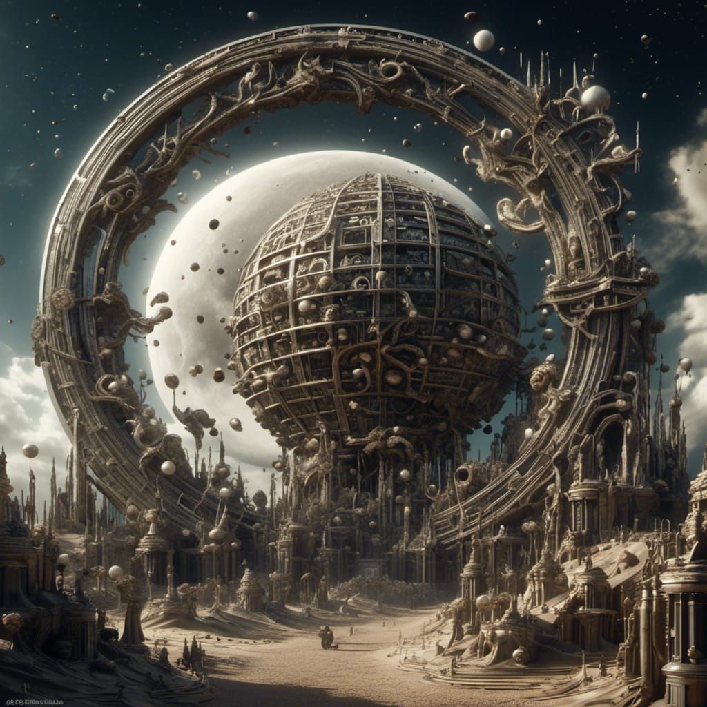 Gothic Moonrise: Surreal 3D Render in Dark Light