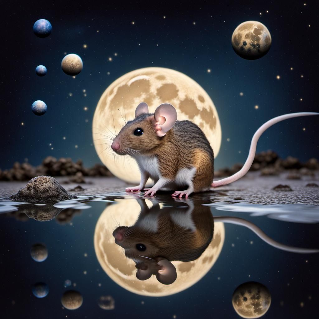 Mouse drinking water on the moon  by @ELY M