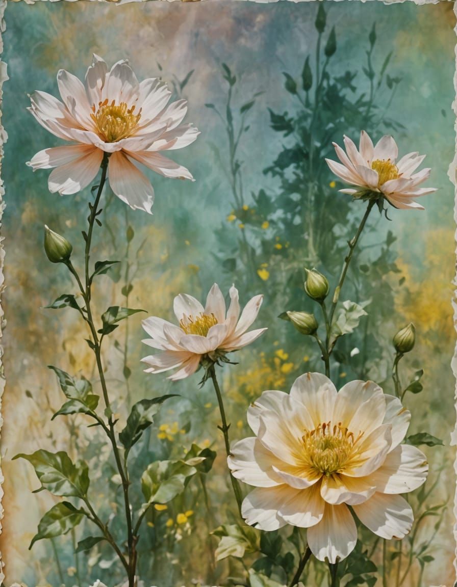 Otherworldly tranquil serene picturesque floral blooms: pale pastel impressionist ...  by @g r r c
