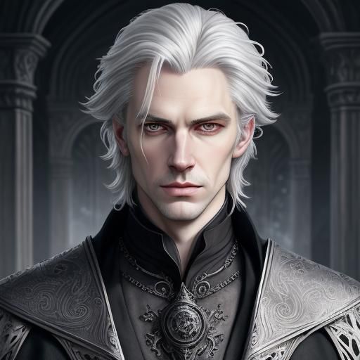 Handsome young man, pale skin, grey eyes, nobleman, silver blond hair ...