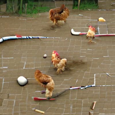 chickens playing hockey