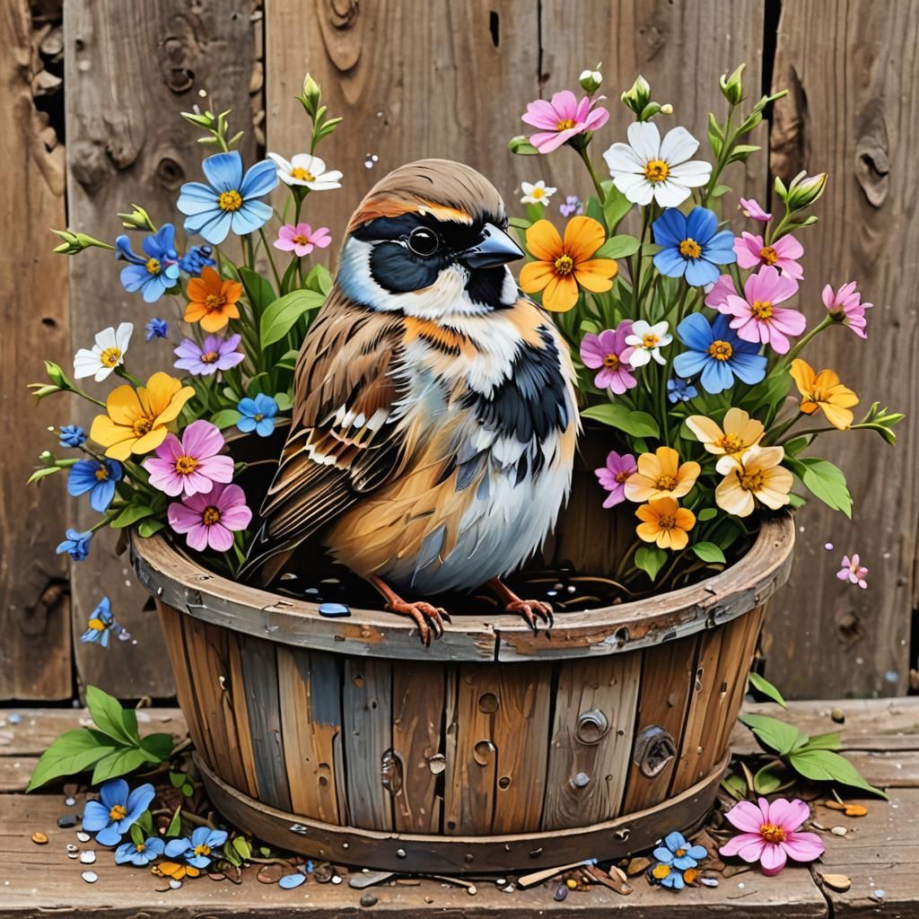 Alcohol Inked Sparrow in Wash Tub