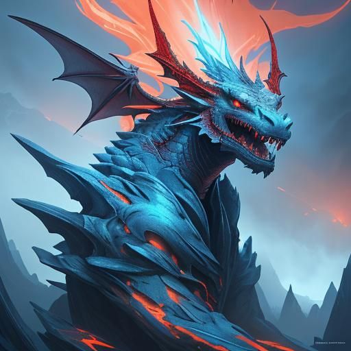 Magnificent Red Dragon Soaring Through Dark Skies