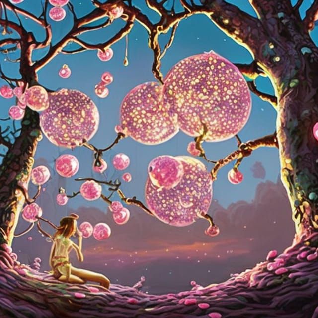 Person relaxing at a pink glowing crytal tree