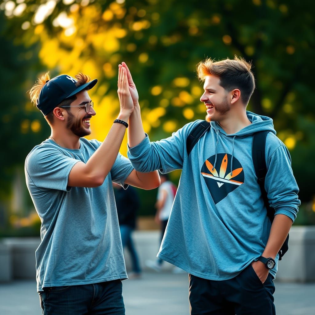 Friends Celebrating in Streetwear, Outdoor Photography