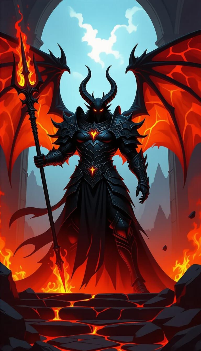 Arch Infernal Overlord (upgraded Arch Devil)

"A towering infernal ruler with colossal wings of molten shadow, clad in blackened rune-engrav...