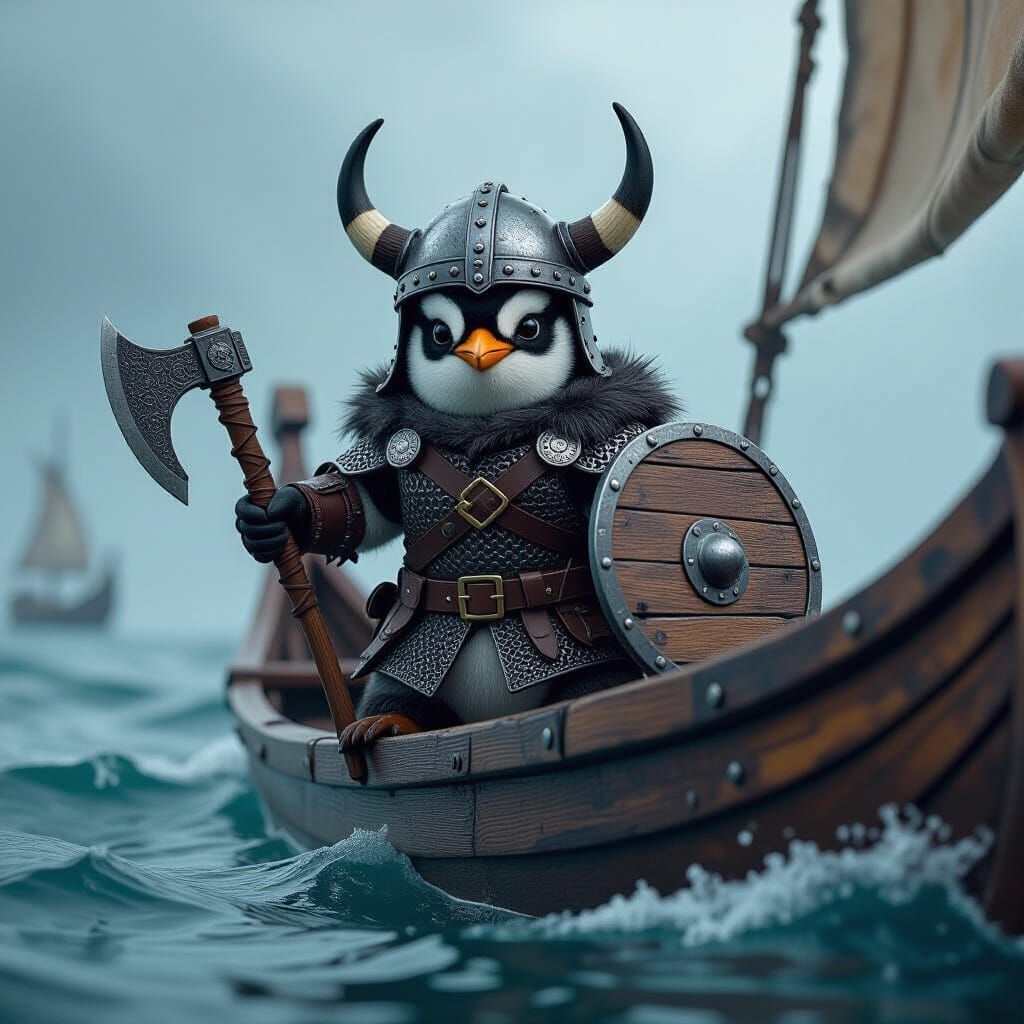 Viking Penguin Raider on Stormy Seas