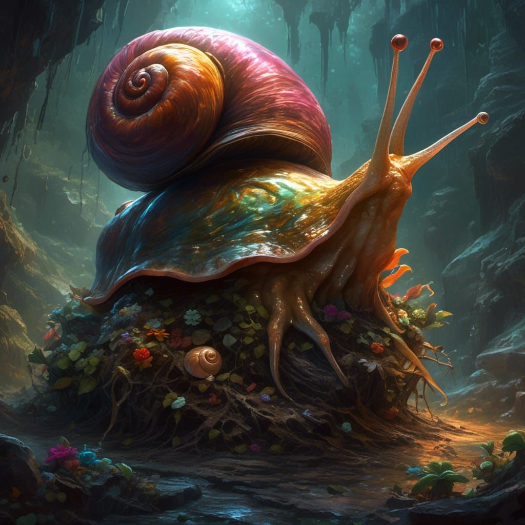Flail Snail in Dark Cave: Hyperrealistic Digital Art
