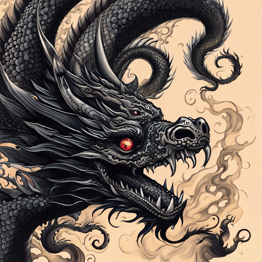 Black ink dragon - AI Generated Artwork - NightCafe Creator