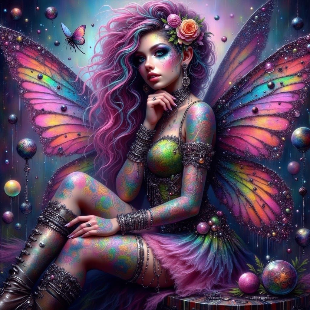 Glamorous Fairy Punk Woman in Cosmic Fantasy Dress