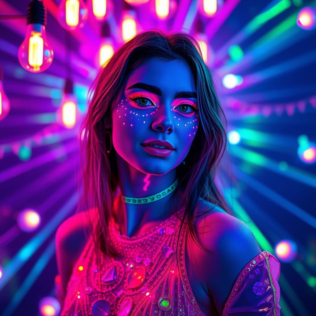 Cyberpunk Woman with Glowing Body Art in Neon Lights