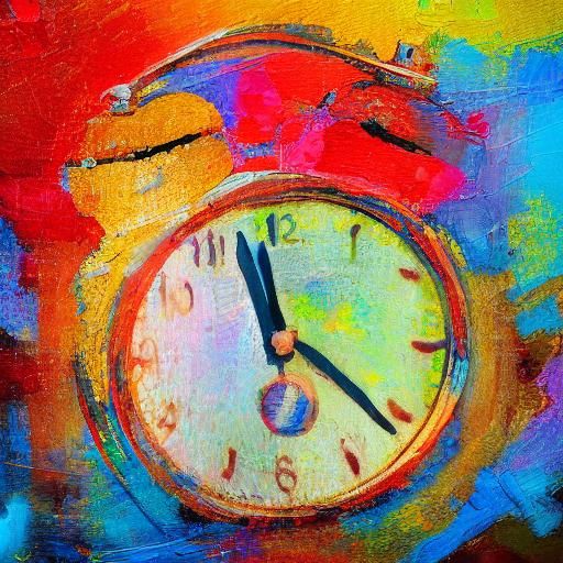 Clock Tower at Intersection with Fireworks, Impasto Style