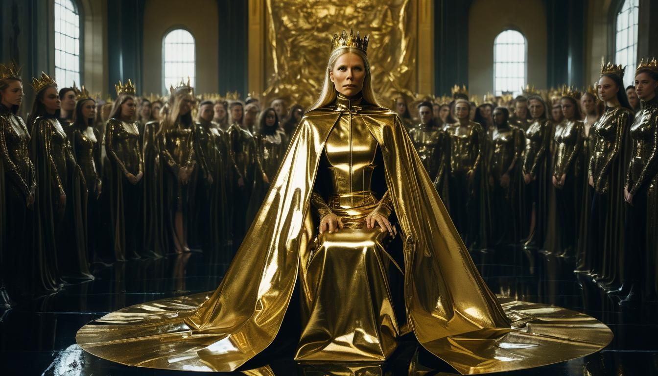 young Gwyneth Paltrow  dressed in gold reflective heavy late...