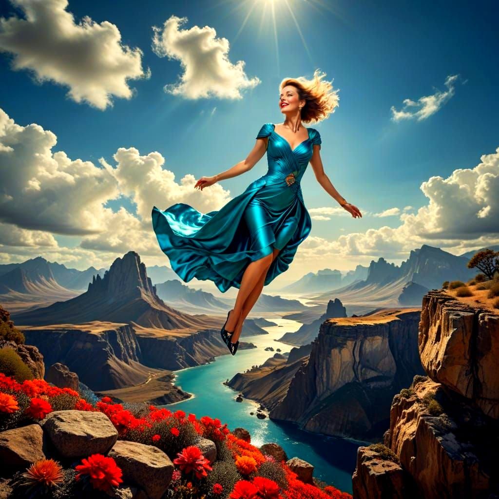 Elegant Lady in Surreal Photorealistic Landscape
