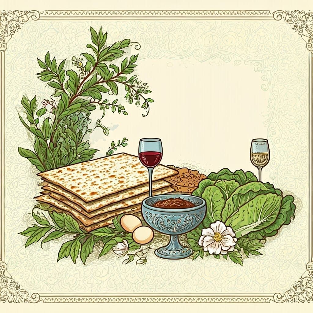 Jewish Folk Art Postcard in Art Nouveau Style