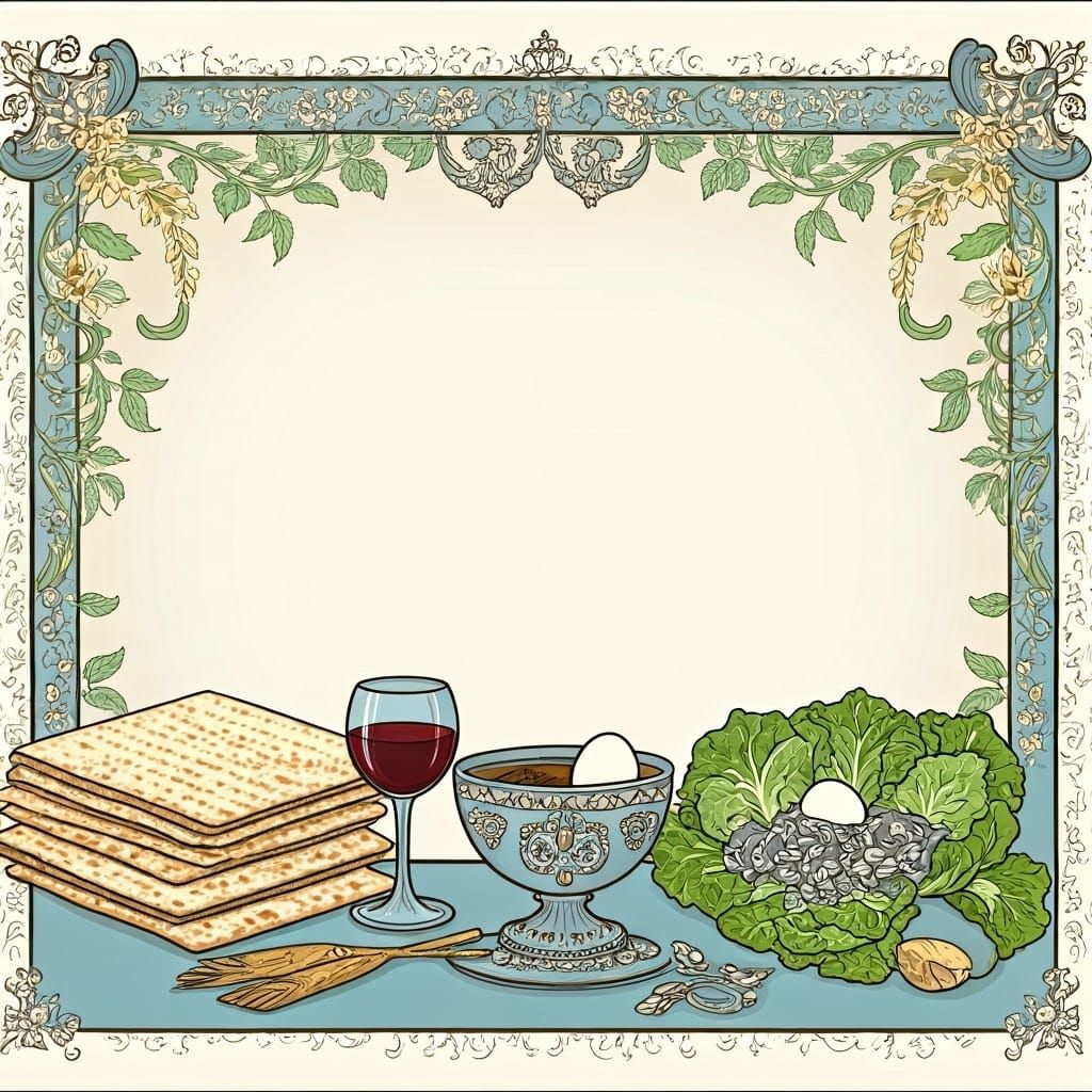 Vintage Jewish Postcard in Art Nouveau Style with Festive Se...