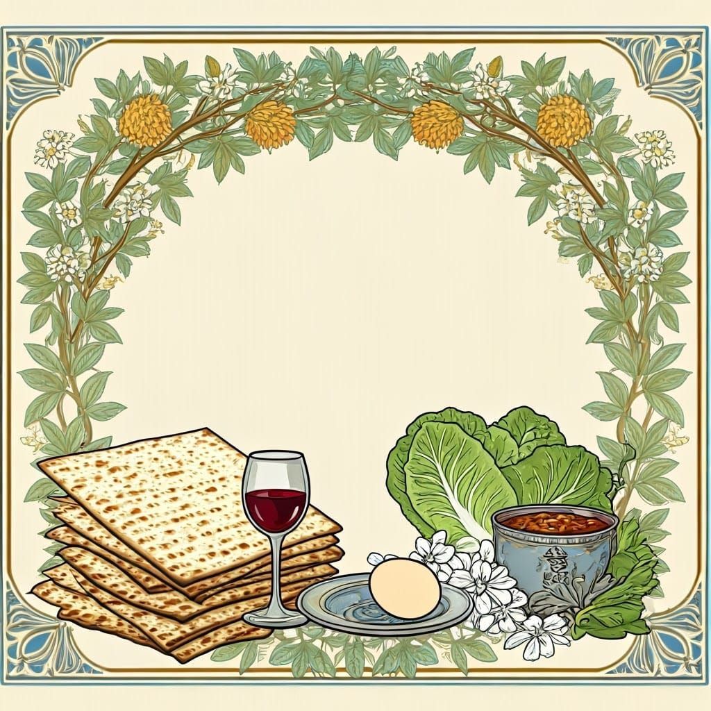 Intricate Postcard Illustration in Traditional Jewish Style