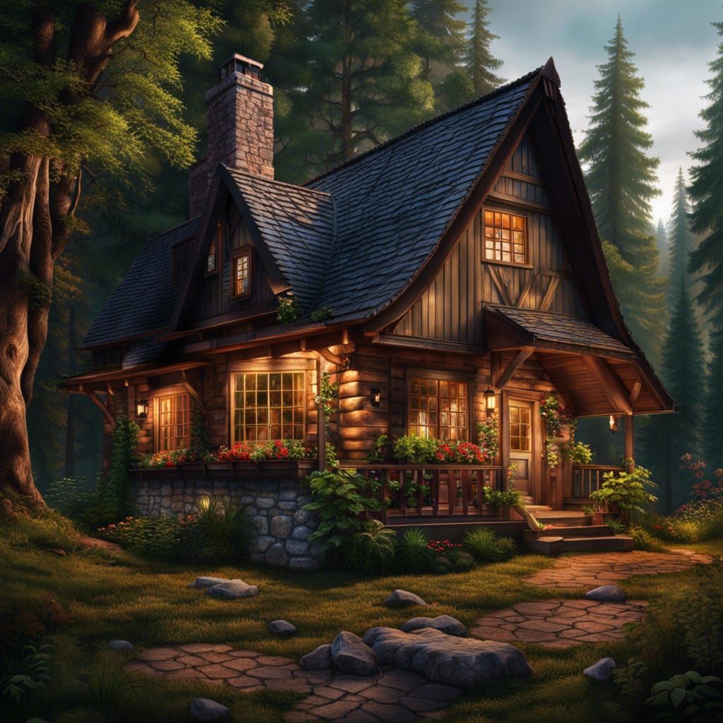 Cottage in the forest - AI Generated Artwork - NightCafe Creator