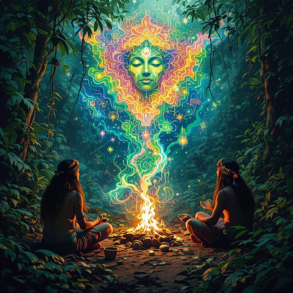 Natives conversing with the medicine plant spirit. 