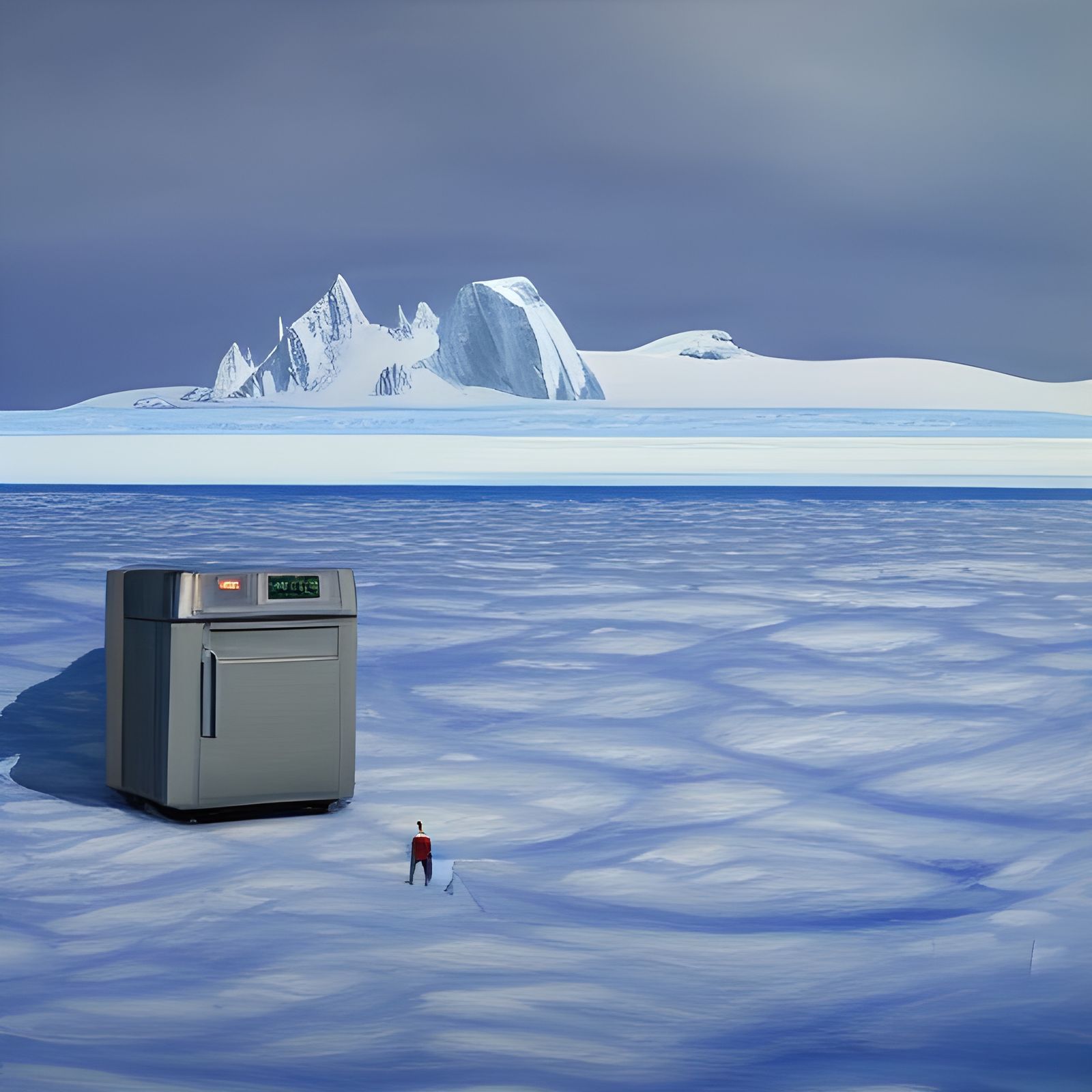 Dishwasher in the middle of Antarctica AI Generated Artwork