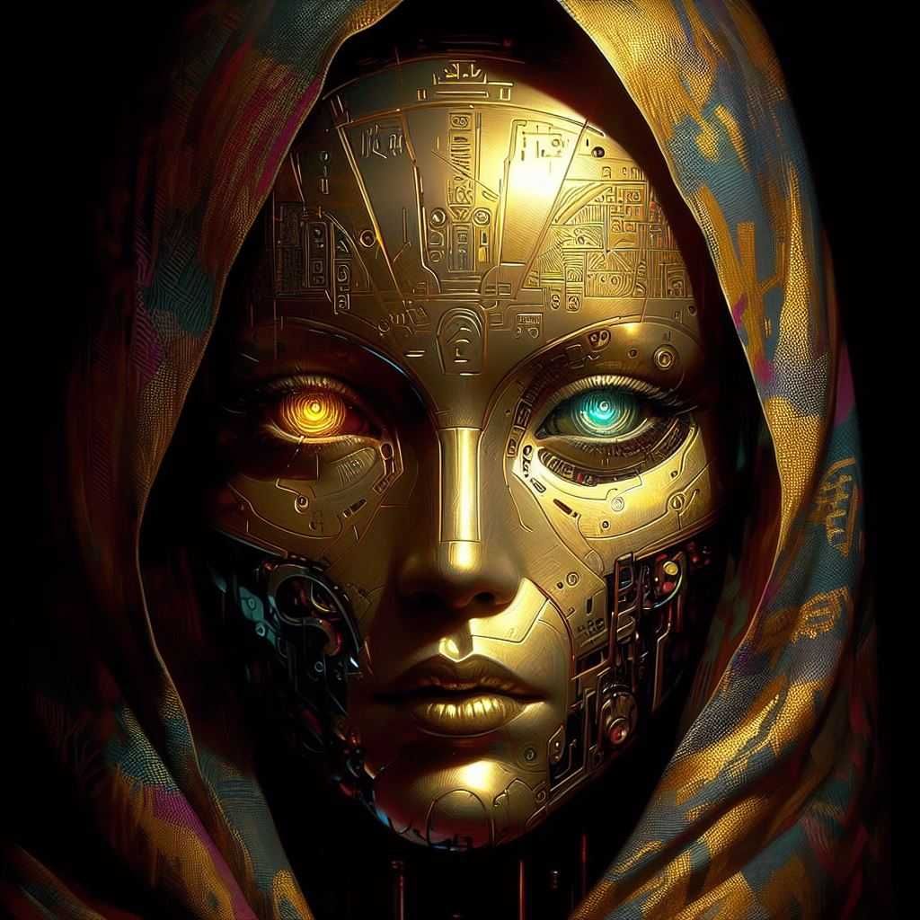 Hooded gold cyborg