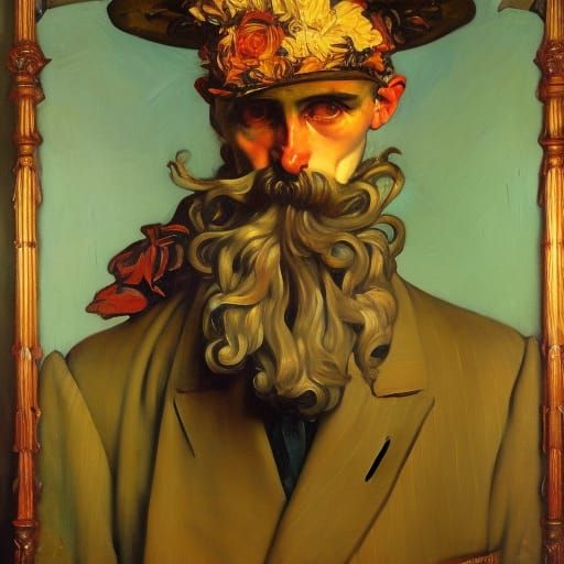Portrait of a man with a mushroom head :: mushroom dressed a...