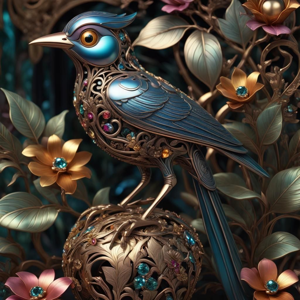 Metallic bird sculpture  by @QueenKittyKat