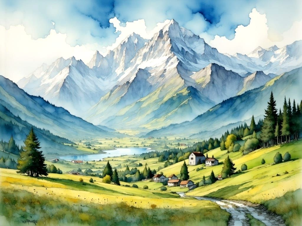 The Swiss Alps  by @Leeftail_Art