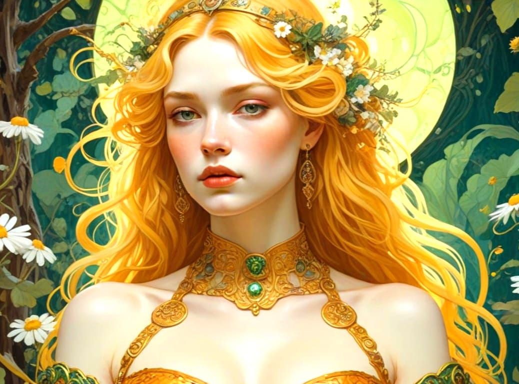 Goddess in Bioluminescent Forest Oil Painting