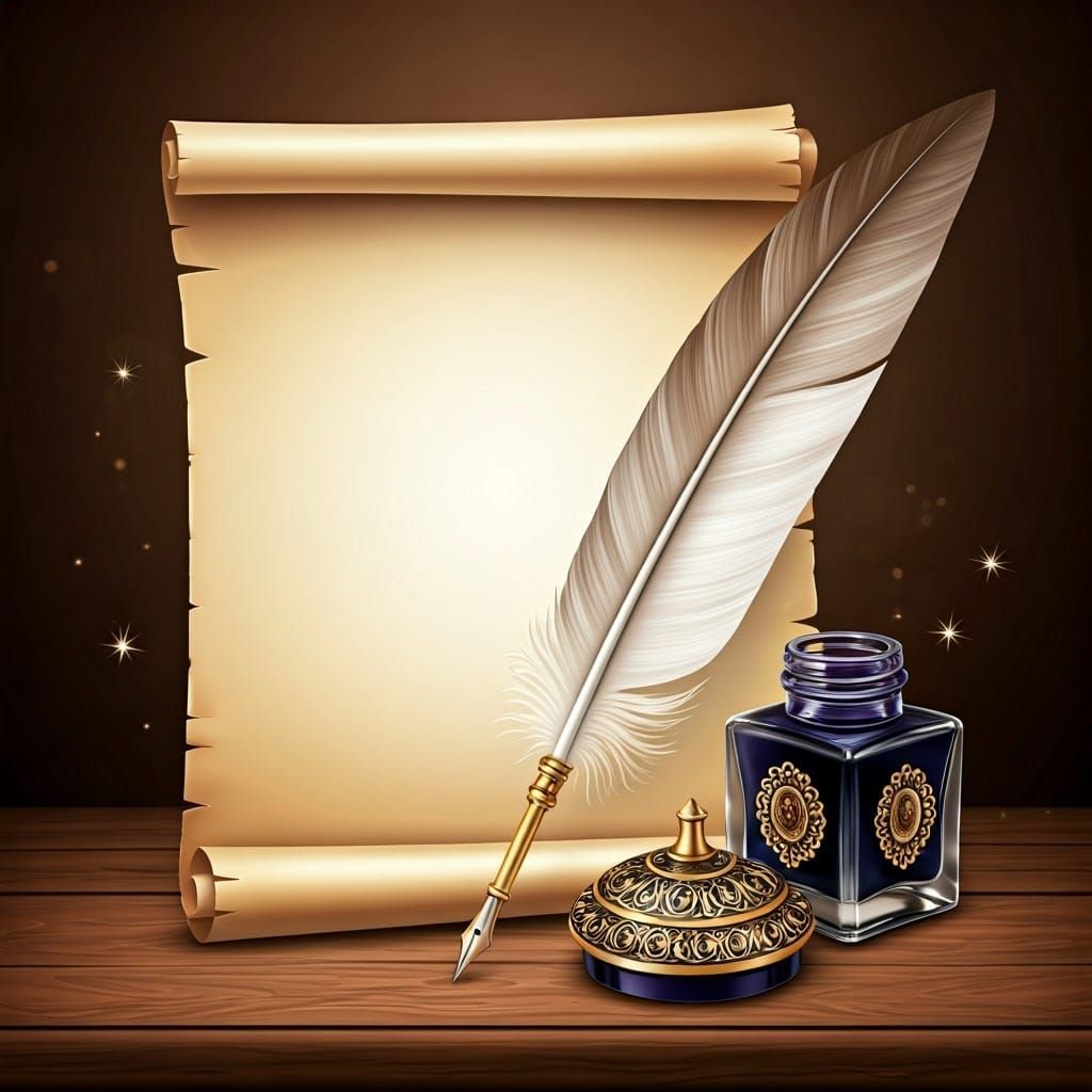 Antique Letter and Quill in Luxurious Setting