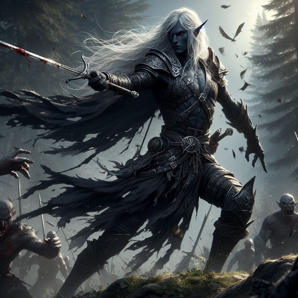 Drow in battle with orcs