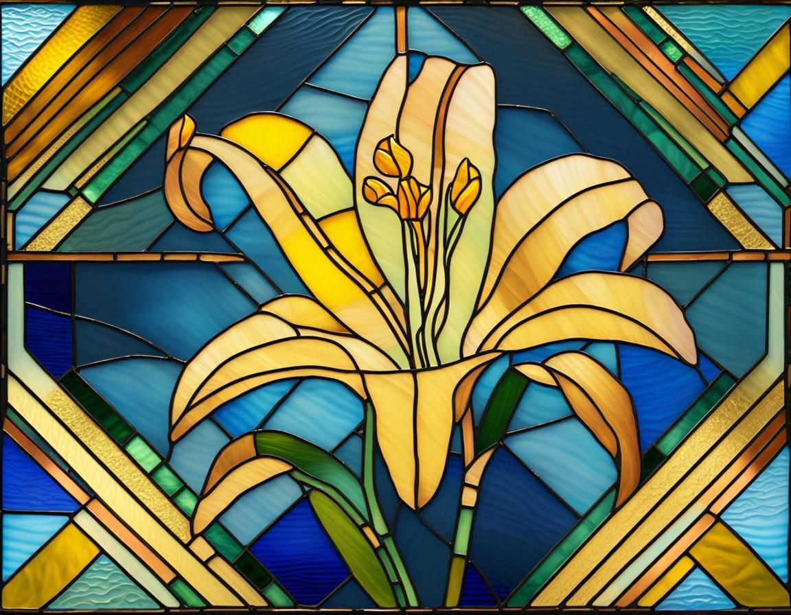 Vintage Art Deco Stained Glass Lily 2
