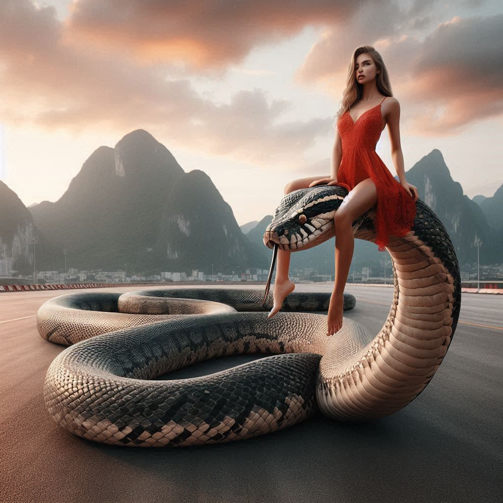 Girl riding a snake