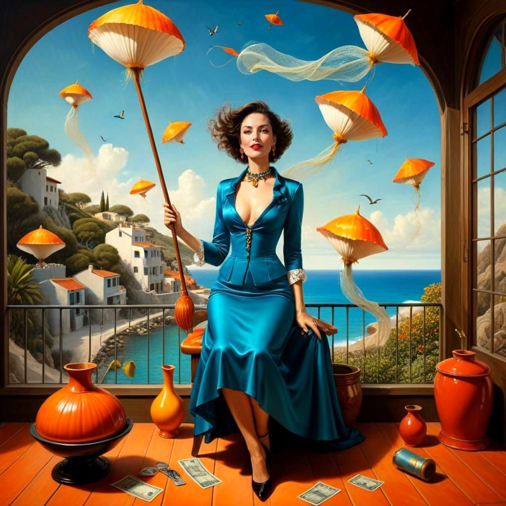 Elegant Mature Lady in Vibrant Surreal Landscape