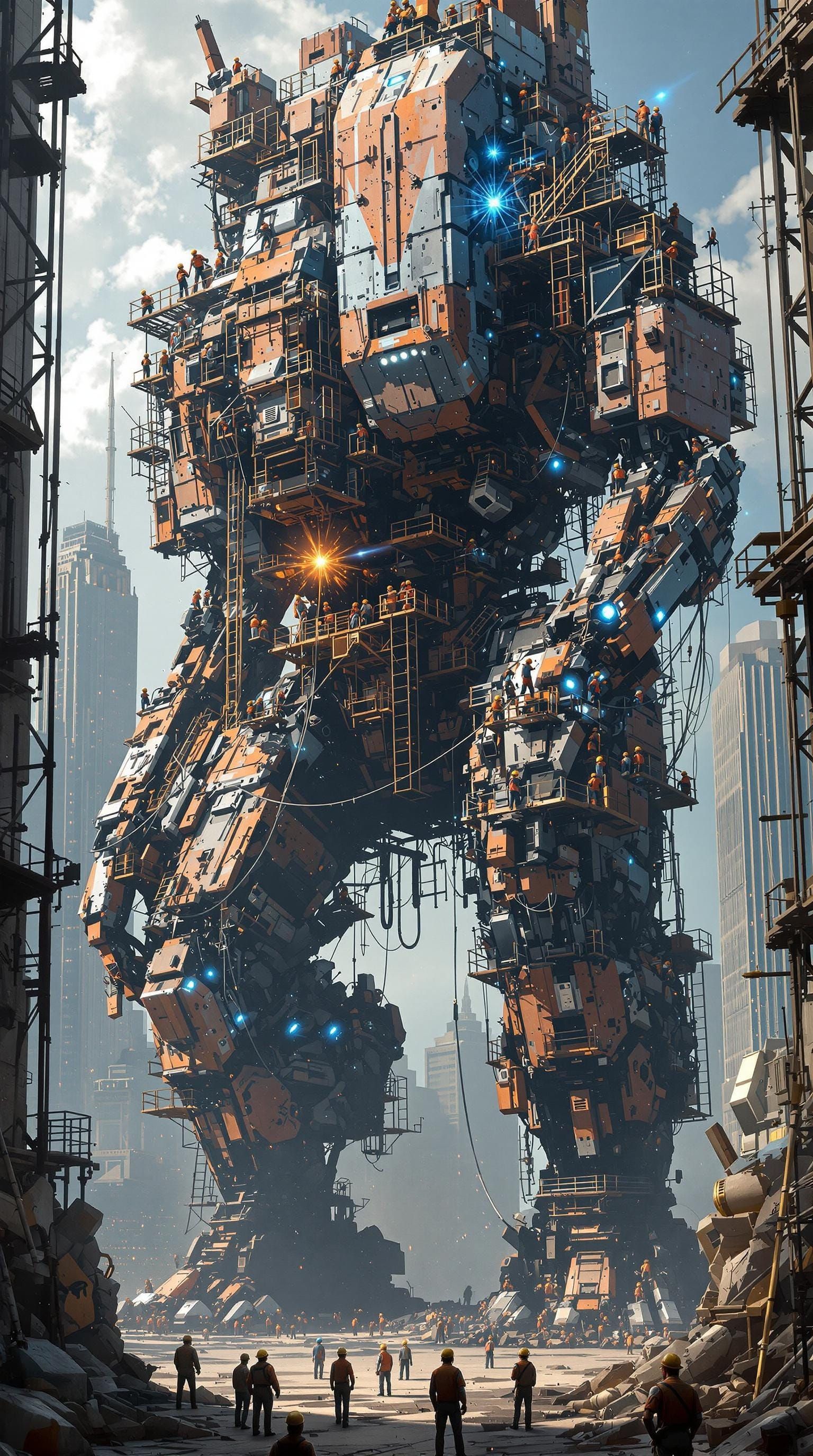 Gigantic Mech Under Construction in Hyperealistic Detail